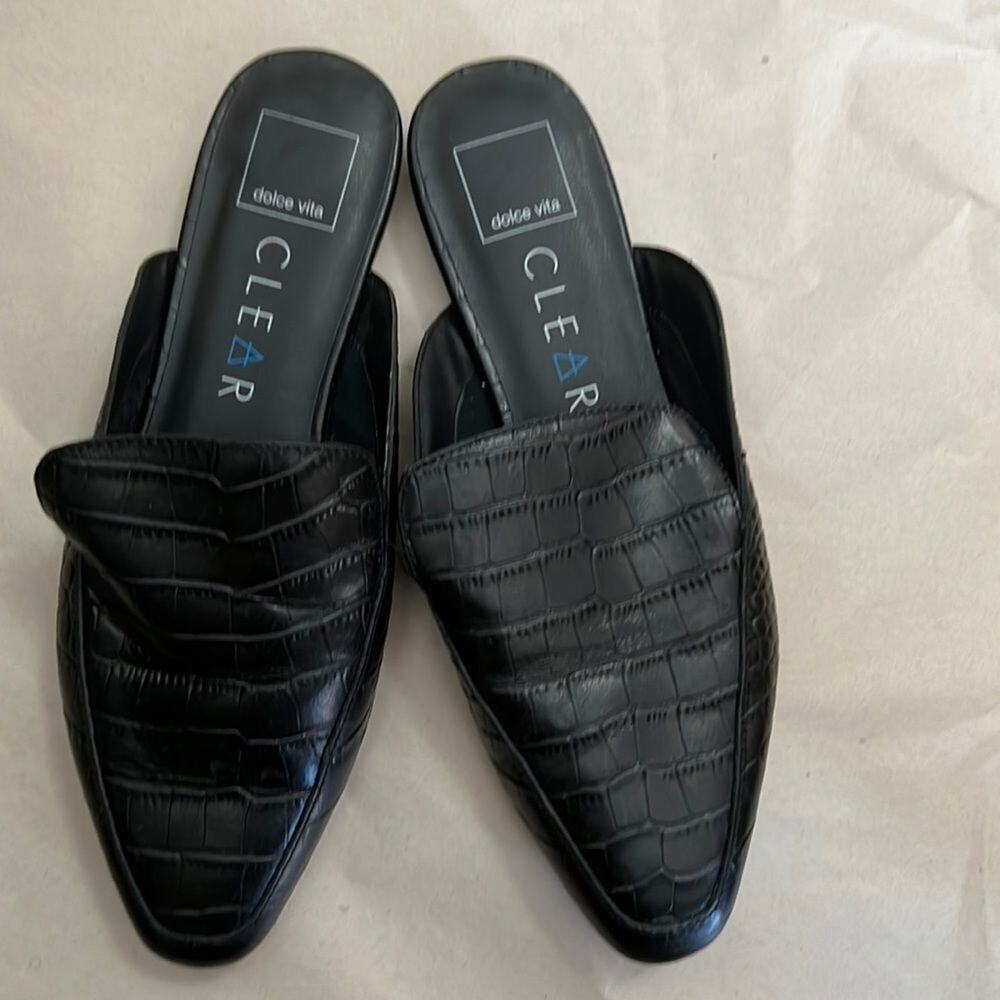 DOLCE VITA HARMONY CROC EMBOSSED BLACK MULE SIZE 8.5